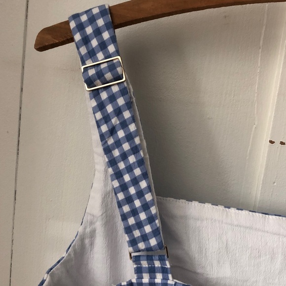 Abercrombie & Fitch Blue Gingham Midi Mila Bubble Hem Dress size MT NWT - Picture 4 of 6